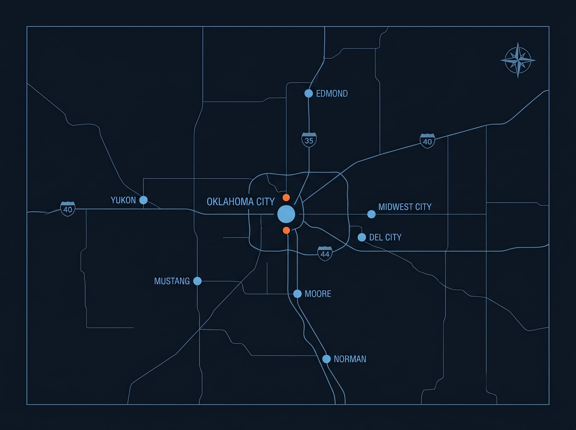 Service area map of the Oklahoma City metro