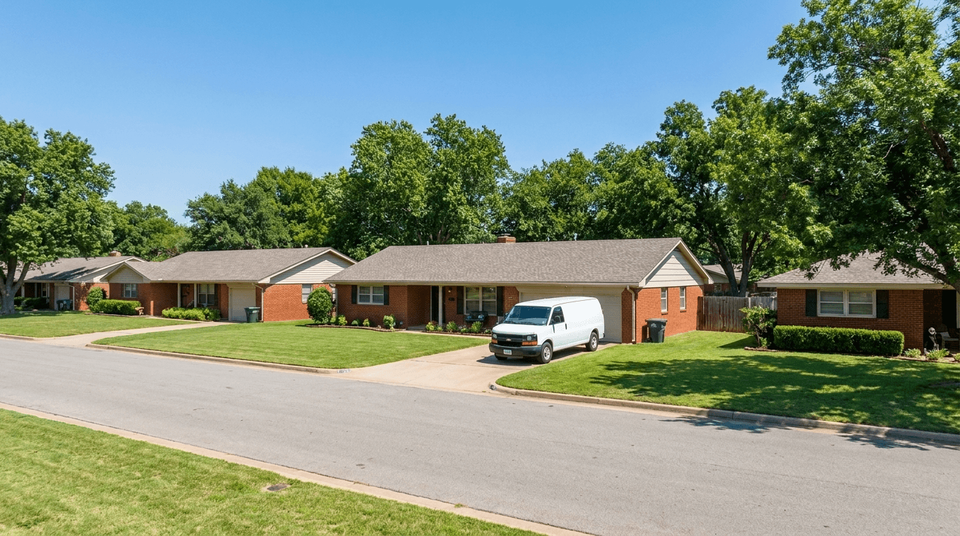 Oklahoma brick ranch homes with service van in driveway